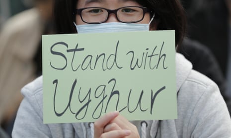 A protest in Hong Kong against the treatment of Uighurs. 