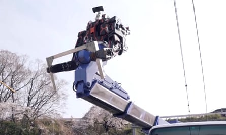 Japan’s giant robot fixes railway wires.