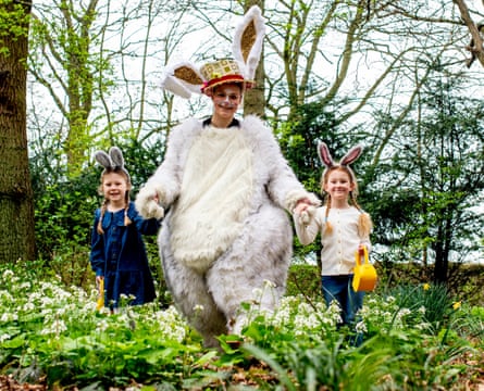 Host and children dressed as bunnies at Jupiter Artland sculpture park, near Edinburgh.