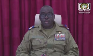 This video frame grab image obtained by AFP from ORTN - Télé Sahel shows Colonel Major Amadou Abdramane