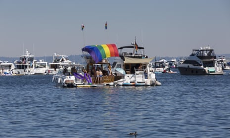 Boats crowd Lake Washington during a heatwave in Seattle last month.