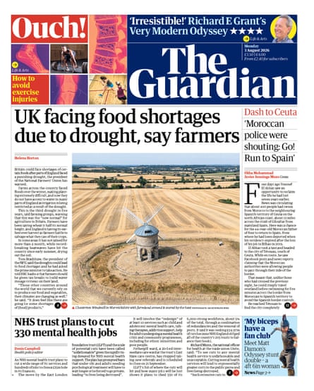 Front page of the Guardian 3 August 2026