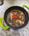 Khadim Mbamba pops an oliva successful his sauce