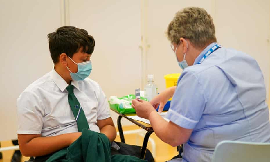 A pupil at Excelsior Academy in Newcastle receiving a Covid vaccine dose last month