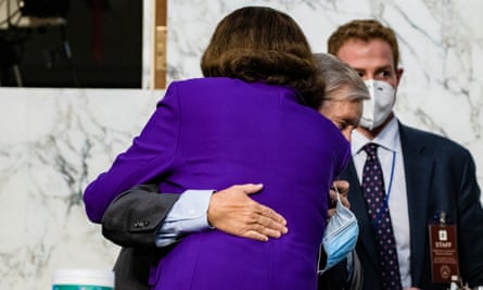 Dianne Feinstein hugs Lindsey Graham. Feinstein praised the proceedings as ‘one of the best set of hearings that I’ve participated in’.
