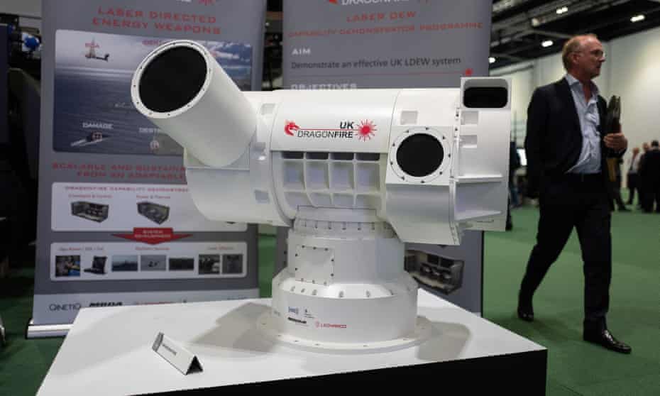 Laser directed weapon system at the DSEI arms trade fair, London 2019