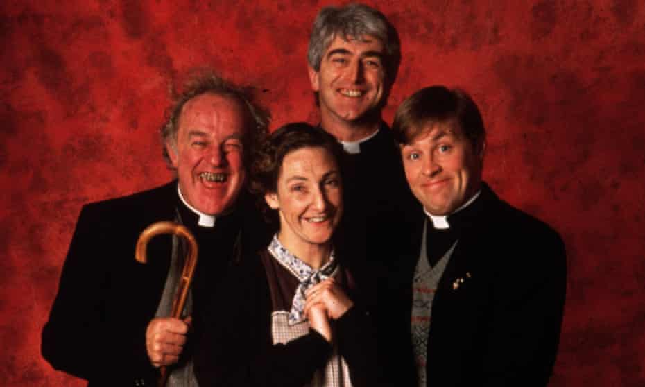 Father Ted’s Frank Kelly, Pauline McLynn, Dermot Morgan and Ardal O’Hanlon.