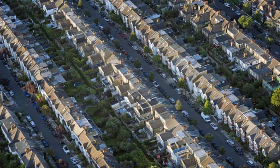 An aerial view of terraced houses in south west London.