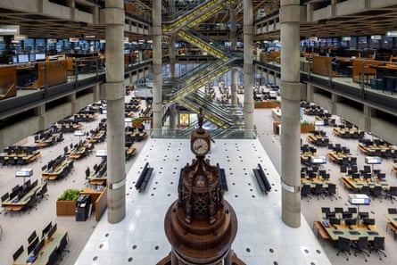 Lloyd’s main trading floor, with its mahogany ‘temple’ holding the Lutine Bell, rung at moments of disaster.