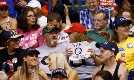 A supporter holds a QAnon sign at a Trump rally in Wilkes-Barre, Pennsylvania, in 2018.