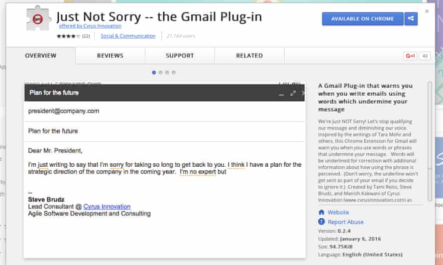Just Not Sorry Gmail plug-in from Cyrus innovation