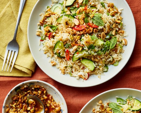 crispy rice with peanut–chilli crunch