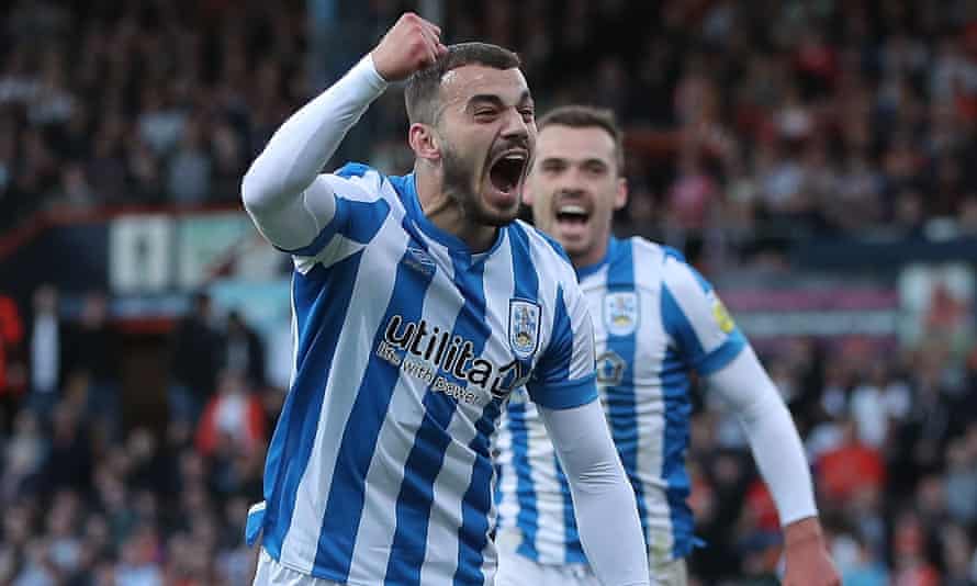 Luton v Huddersfield: Championship playoff semi-final, first leg – live! | Championship 5 Daniel Sinani of Huddersfield Town celebrates after scoring the opening goal.