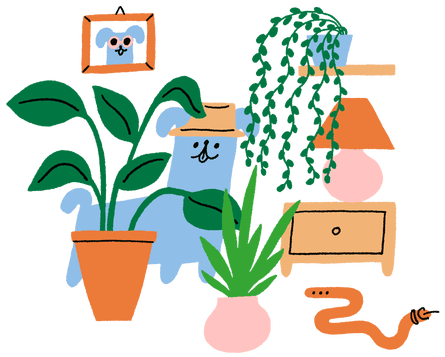illustration of dog and plants