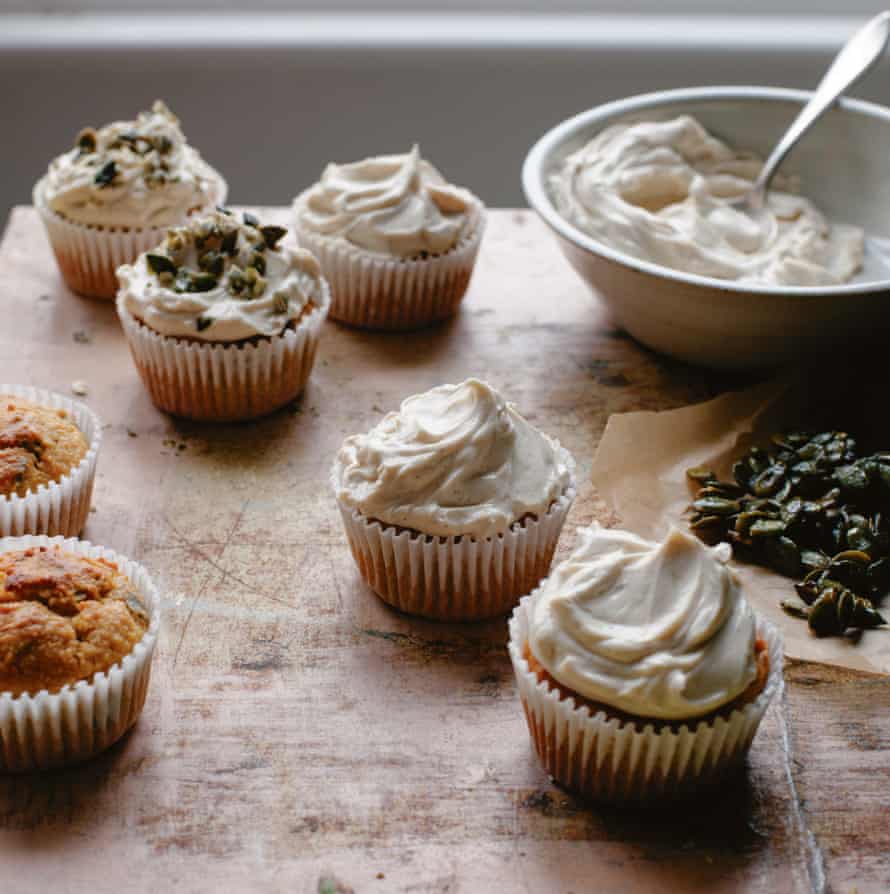 Cardamom and carrot cakes with maple icing.
