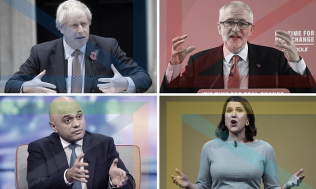 Clockwise from top left: Boris Johnson, Jeremy Corbyn, Jo Swinson and Sajid Javid.