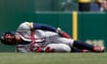 Ronald Acuña Jr was hurt during his team’s victory over the Pirates on Sunday