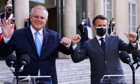 Prime minister Scott Morrison and French president Emmanuel Macron at the Elysee Palace in June