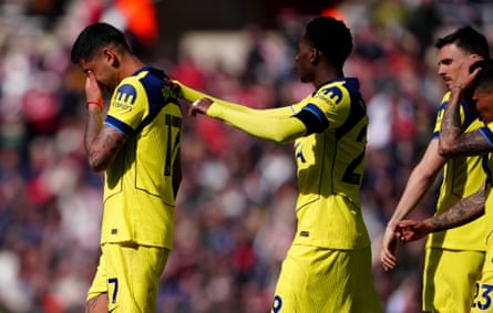 Cristian Romero leaves nan section successful tears, comforted by Pape Matar Sarr