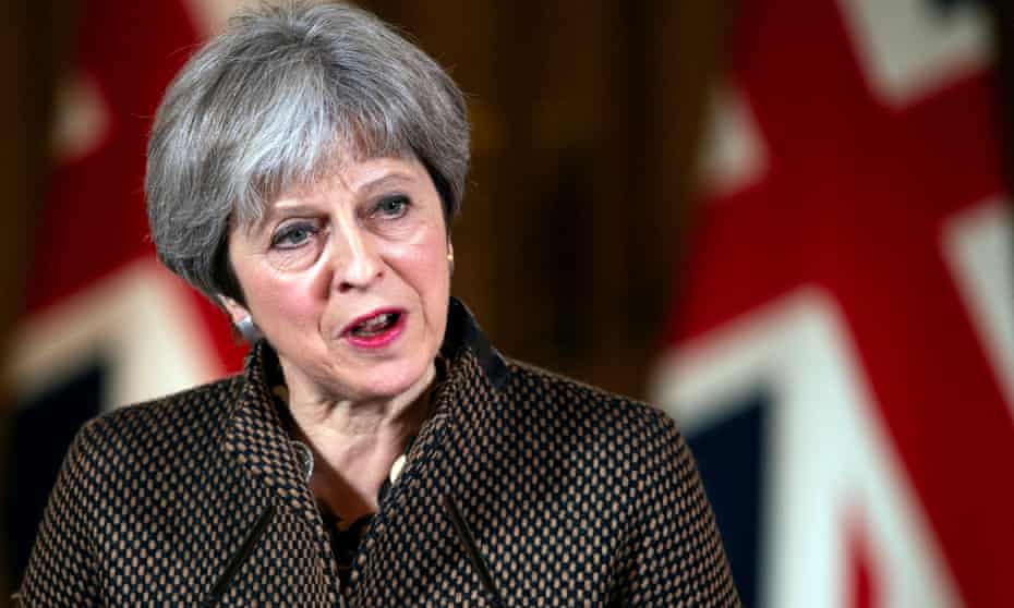 Theresa May addresses the media during a press conference, following the military action in Syria.