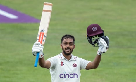 Saif Zaib of Northamptonshire acknowledges the applause on reaching his century against Surrey. 