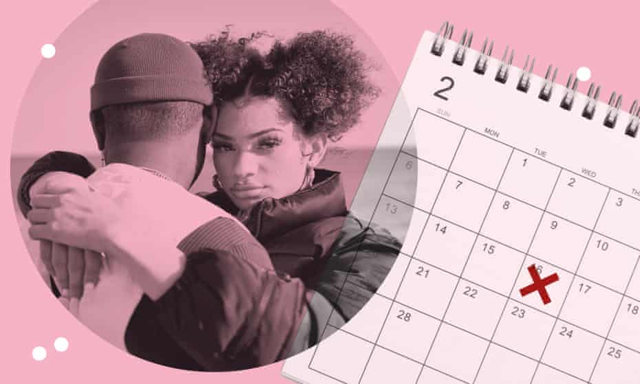 Composite image of a couple and a calendar