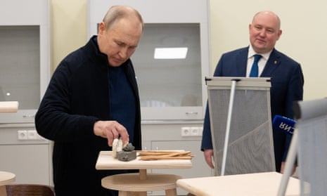 Vladimir Putin at a children’s art centre in Crimea on Saturday. The ICC’s arrest warrant may affect his ability to visit potential allies in the global south.