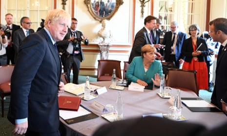 Boris Johnson, Angela Merkel and Emmanuel Macron at the G7 summit, in Biarritz, this weekend