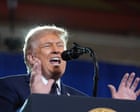 Protester with ‘Trump is a war criminal’ banner removed from Trump rally in New York state – US politics live