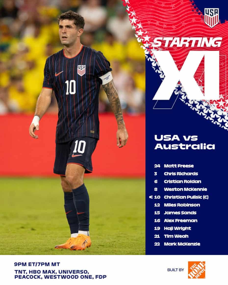 Christian Pulisic em ação pela Seleção dos Estados Unidos em amistoso contra a Austrália.