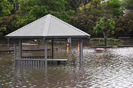 A park is seen underwater at Mudgeeraba following flash flooding due to overnight rainfall on the Gold Coast Monday, January 1, 2023.