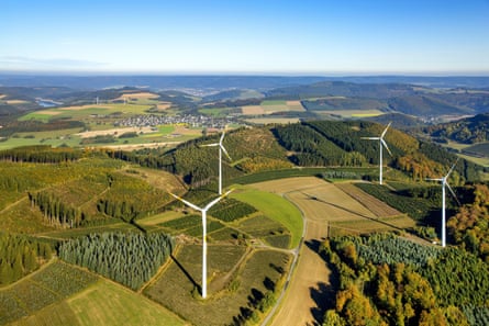 Wind turbines in a field