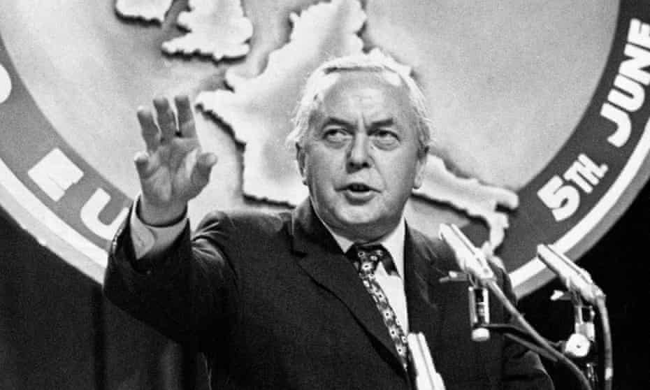 The then prime minister, Harold Wilson, at a Keep Britain in Europe rally in Cardiff in 1975