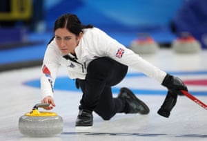 Winter Olympics day seven: Shaun White bows out, curling and more – live! | Sport 4 A focused Eve Muirhead sends a stone down the ice.