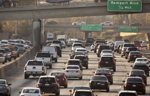 Traffic moves on the Hollywood Freeway in Los Angeles in December, 2018.