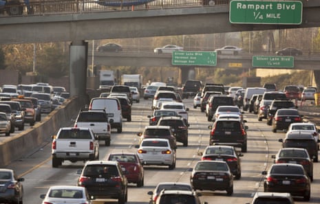 Traffic moves on the Hollywood Freeway in Los Angeles in December, 2018.