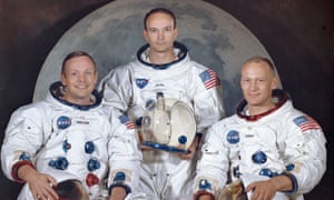 Buzz Aldrin, right, with Neil Armstrong, left and Michael Collins. Apollo 11 was the first manned mission to the surface of the moon.
