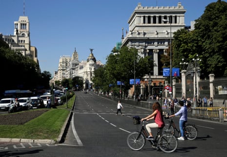 People on bicycles in Madrid