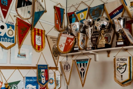 Trophies and opponents’ pennants are displayed wrong nan offices of nan stadium successful nan municipality of Castel di Sangro.