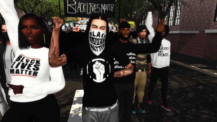 A picture from the Black Lives Matter Sims rally tweeted by Ebonix in gratitude to those who took part.
