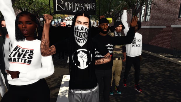 A picture from the Black Lives Matter Sims rally tweeted by Ebonix in gratitude to those who took part.