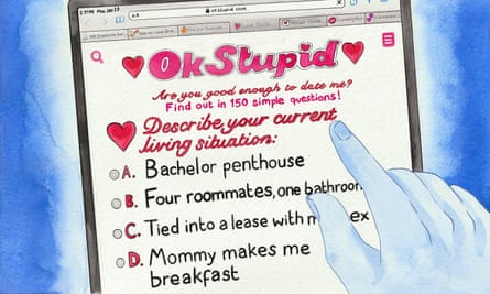 Ilustração de um questionário de namoro chamado OK Stupid.