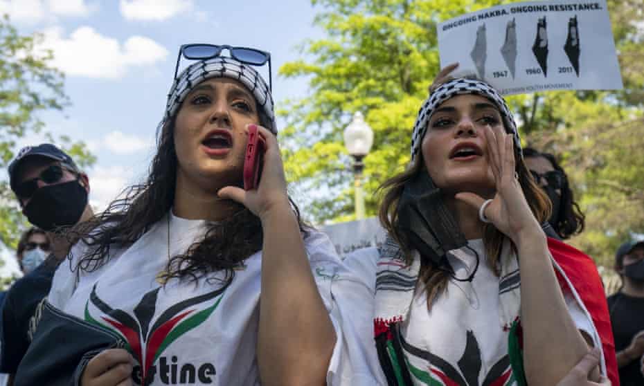 Protesters gather and demand that Jerusalem stop expelling Palestinian people from Israel at Israel’s embassy in Washington this week.