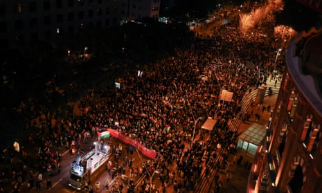People protest in Barcelona, Spain calling for a ceasefire in Gaza.