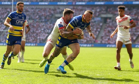 Warrington’s Josh Charnley on a charge during the game.
