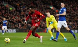 Liverpool’s Divock Origi scores their first goal.