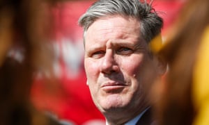 Keir Starmer standing in front of a Scottish Labour banner. Photograph: Murdo MacLeod/The Guardian