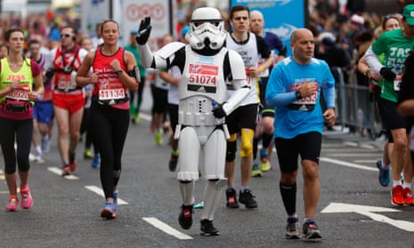 A stormtrooper running in the London Marathon