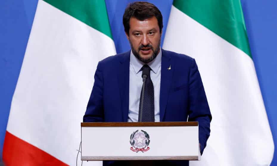 Italian Interior Minister Matteo Salvini during a press conference in Hungary