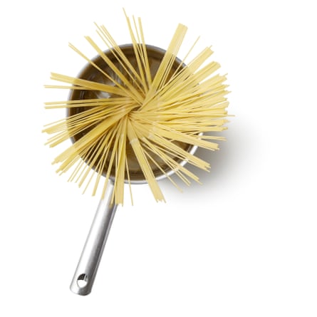 Put the pasta in a pan of salted, boiling water, stir briefly and cook for eight to 11 minutes, depending on how al dente you like it.